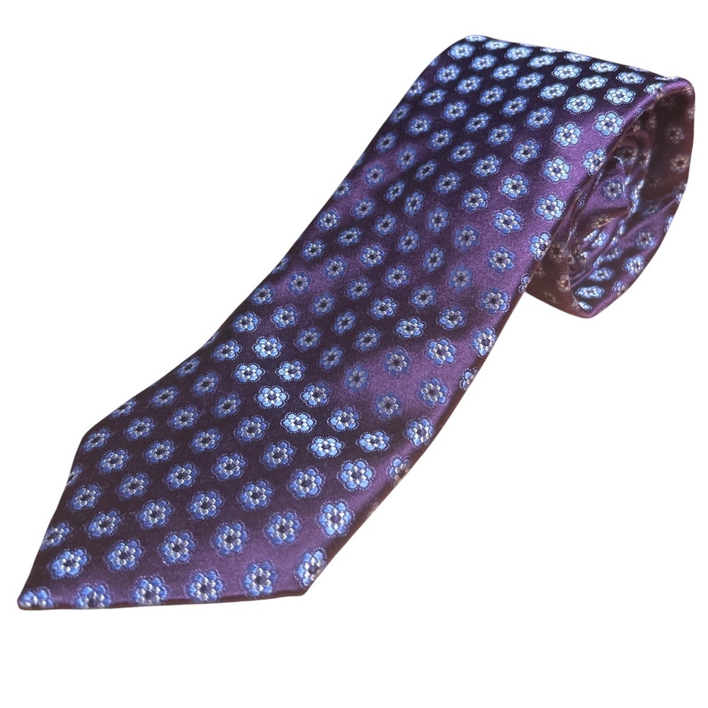 Canali 100% Silk Purple Floral Tie Made in Italy